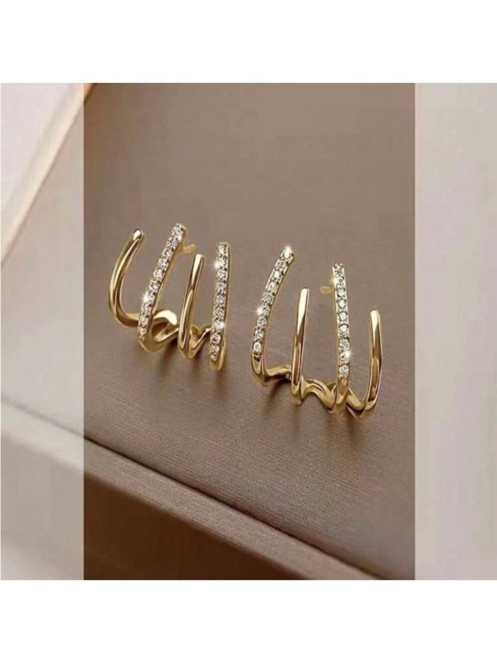 Gold Rhinestone Geometric Earrings - Picture 2 of 4